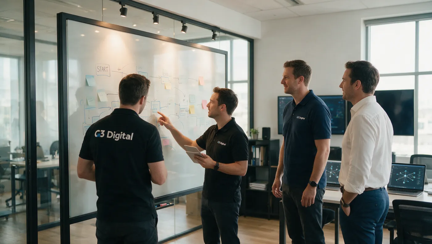 Team collaborating around a workflow that doesn't fit their off-the-shelf tools
