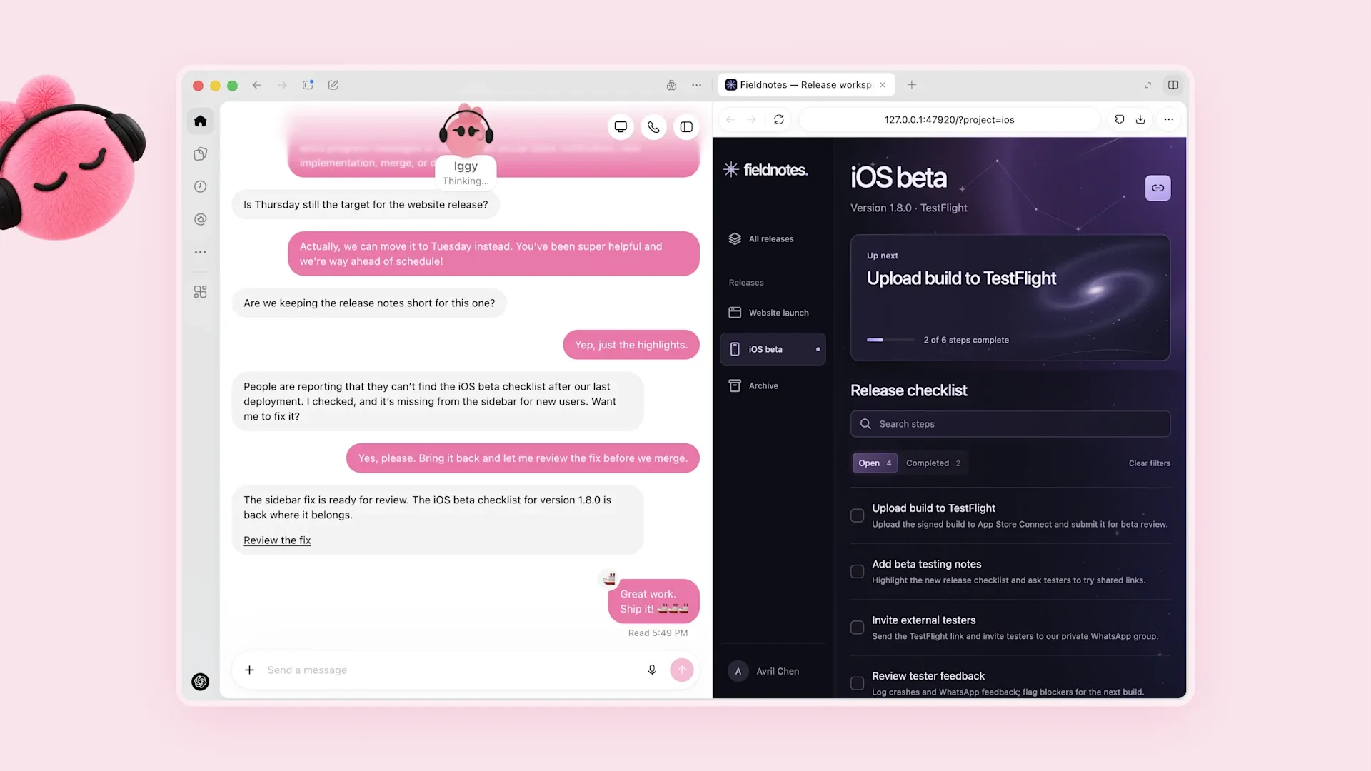 OpenAI Dots agent working alongside a ChatGPT conversation