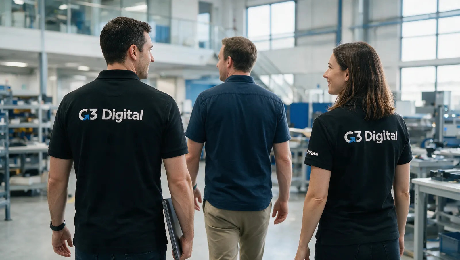 Business team touring a workshop to understand its real operating environment